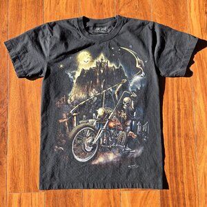 Rock Chang Grim Reaper Motorcycle Skeleton Men's Size S Black T-Shirt Halloween